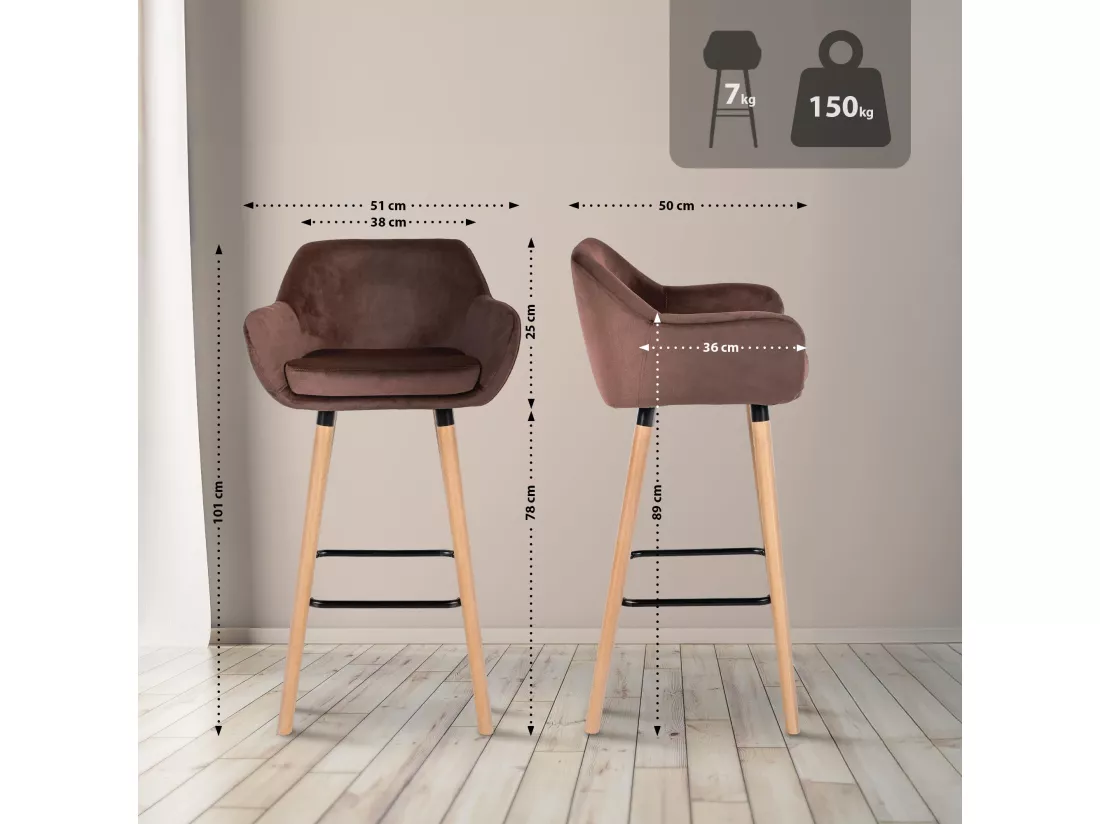 Tabouret de bar - Velours - Café - Grant