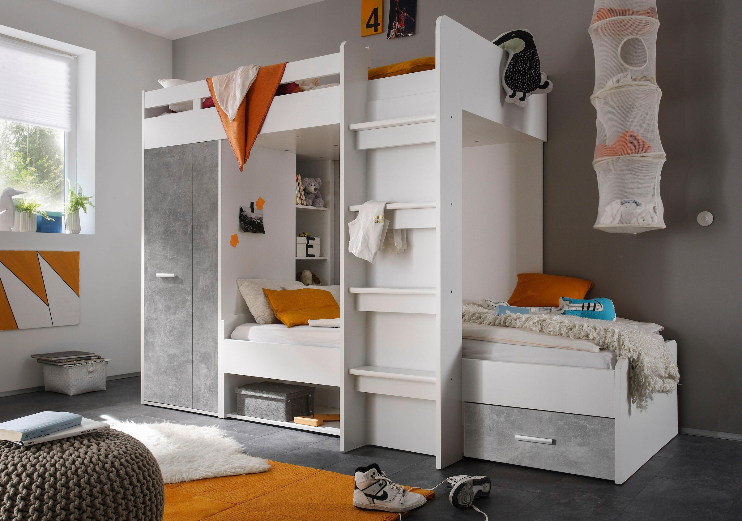 Begabino Hochbett »MAXI« mit 2 Liegeflächen, Kleiderschrank und Regalen