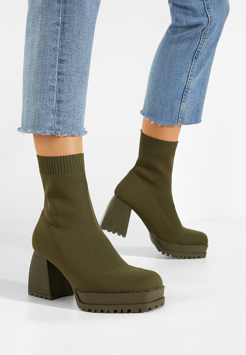 Bottines à gros talon vert Azuda