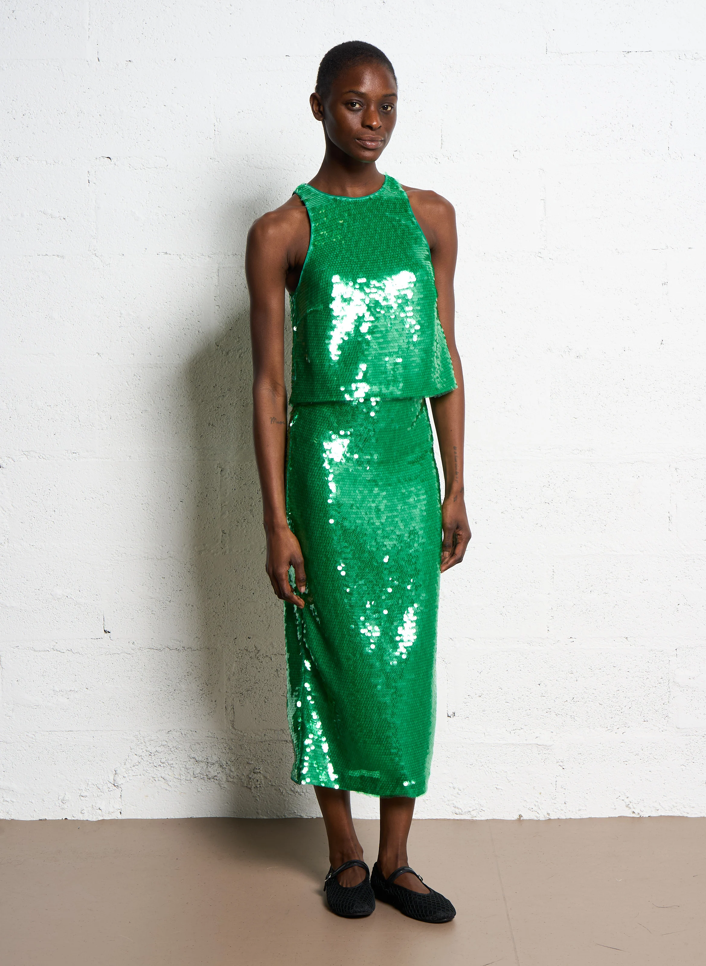 JAMY - Jupe longue à sequins | Vert