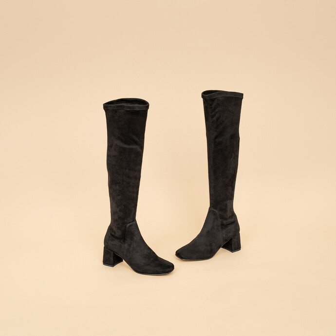 Cuissardes à talons  en velours stretch noir