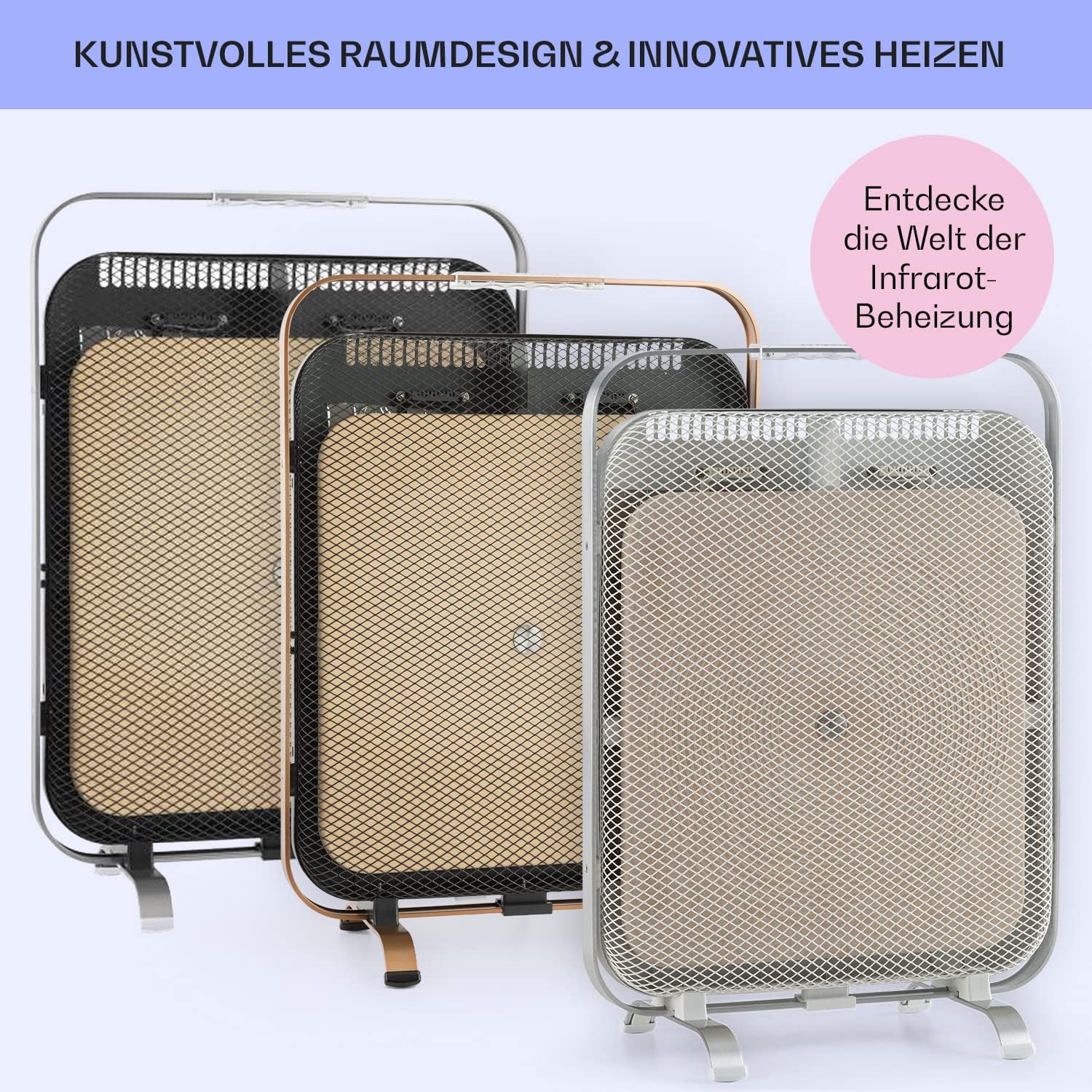 KLARSTEIN HeatPal – Elektroheizung, extra flach, Infrarotheizung, Heizpanel, 1300 W, bis zu 30 m², Wärmespeicherung, Marmorplatte – gebürstetes Aluminium