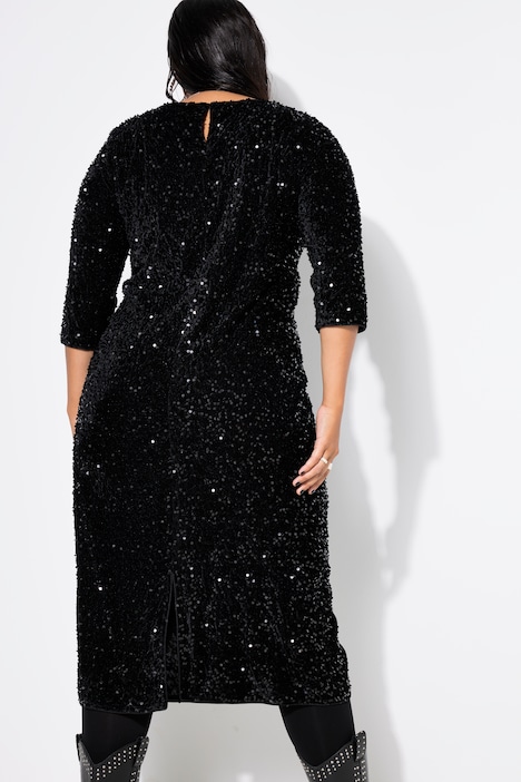Paillettenkleid, Slim Shape, Midilänge, 3/4-Ärmel