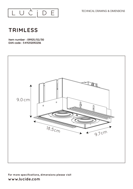 Lucide Trimless 2 spot inbouw medium wit