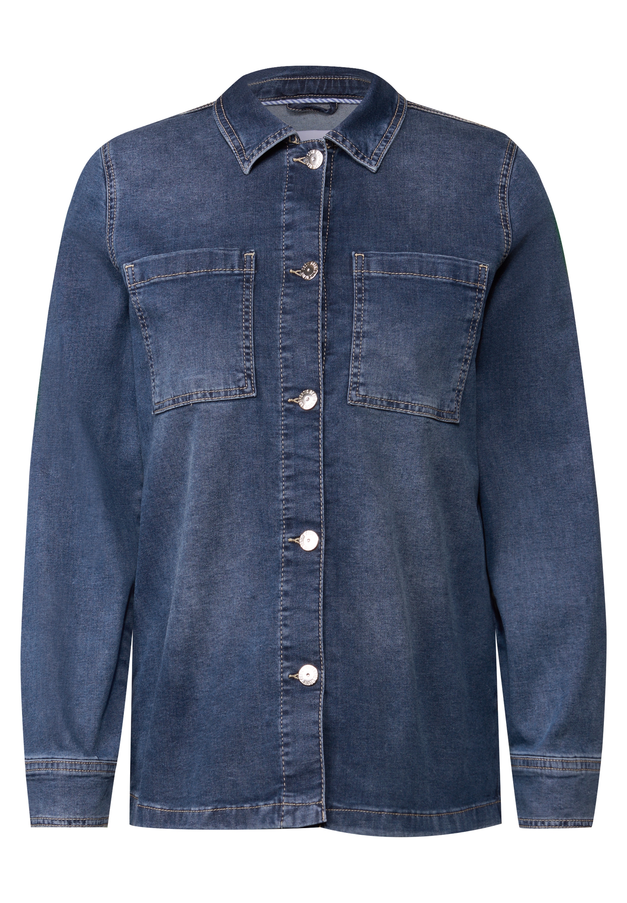 Cecil Jeansjacke ohne Kapuze Denim-Overshirt mit Knopfleiste und Brusttaschen
