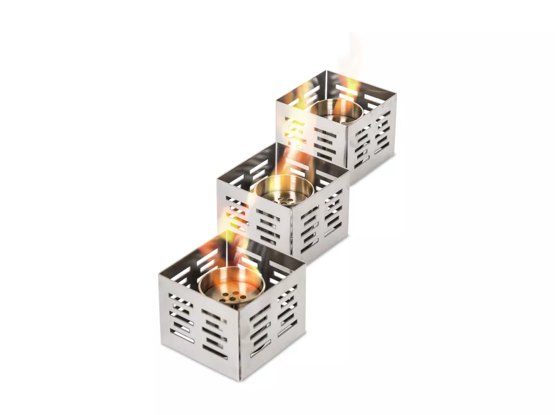 Ensemble de 3 bio-cheminées en acier gris clair 10x10x8h cm