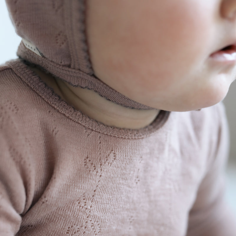 Hoody, Uld Pointelle Hue - Burnt Rose