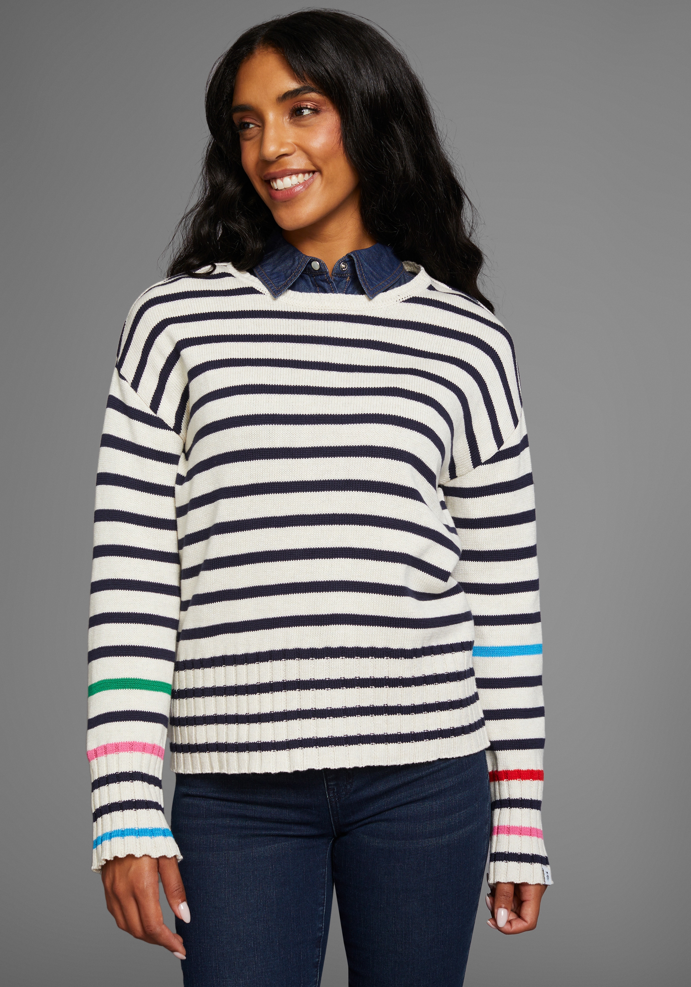 DELMAO Strickpullover , mit bunten Akzentstreifen