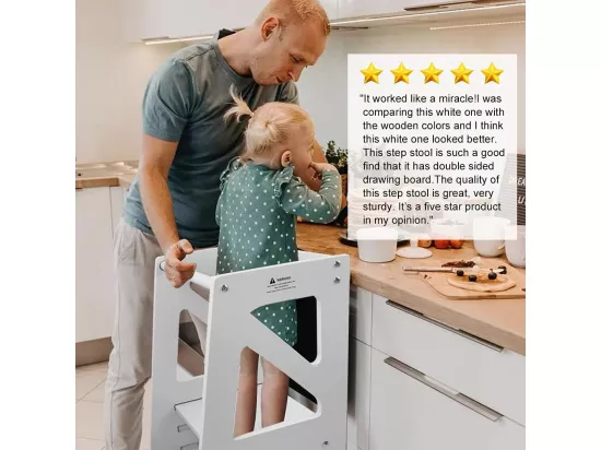 Tour d'apprentissage en Bois,Tour d'observation pour Enfants,Montessori Learning Tower,Réglable en hauteur Marchepied pour bébé avec Tableau Noir-Blanc