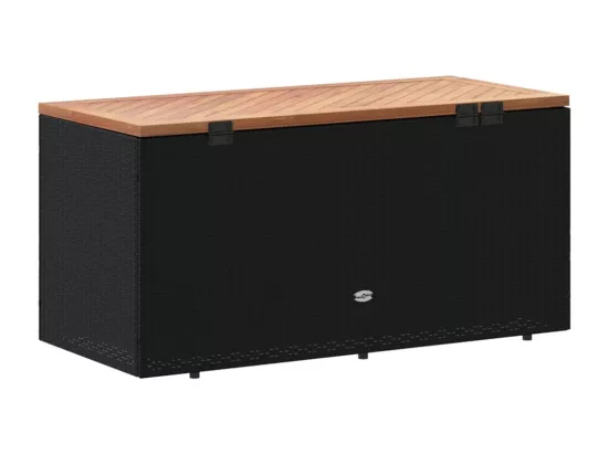 Boîte de rangement de jardin noir résine tressée bois d'acacia