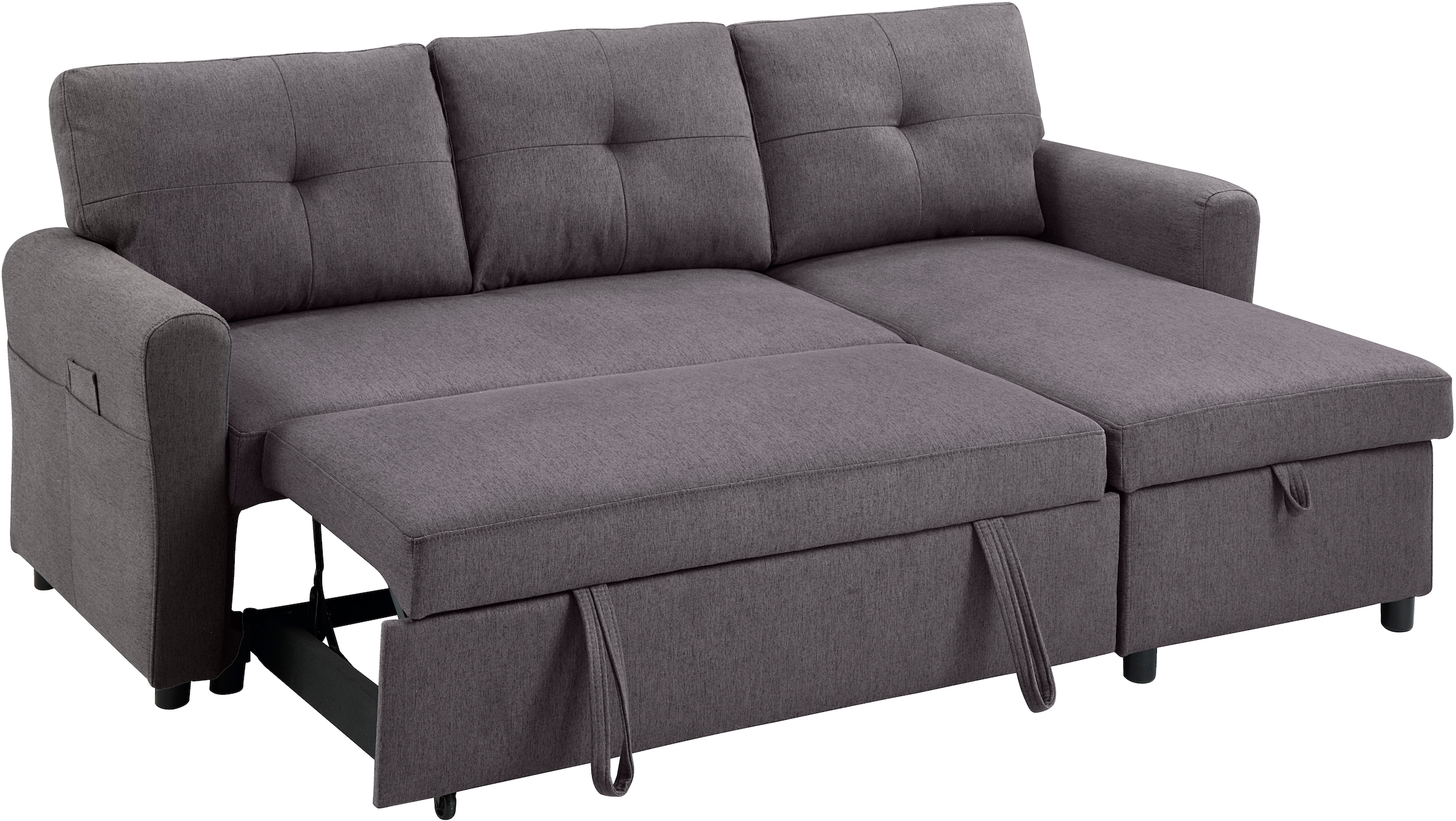 ATLANTIC home collection Schlafsofa »Gustavo L-Form, B: 199 cm« mit Bettfunktion, Bettkasten & seitlichen Taschen