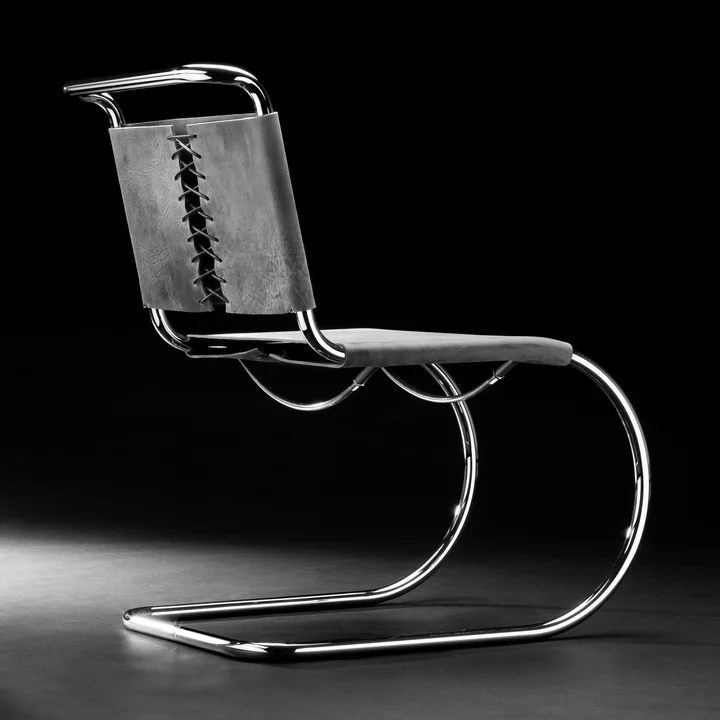 Thonet - S 533 L Stuhl, Gestell verchromt / Kernleder schwarz
