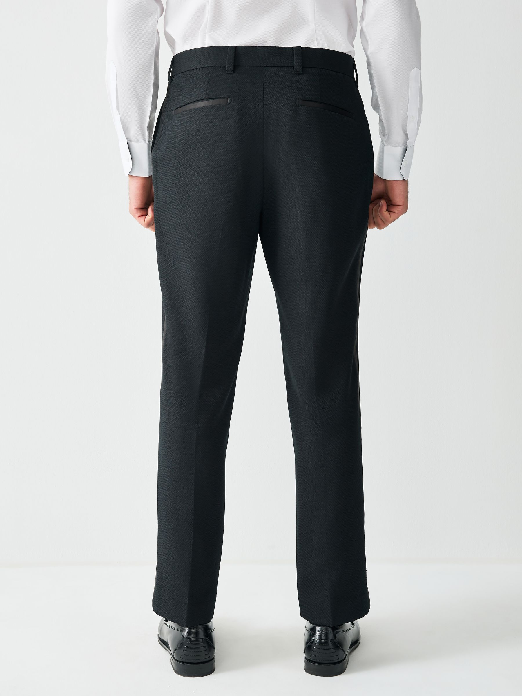 Zwart - Normale Pasvorm - Smokingpantalon met biesdetail en textuur