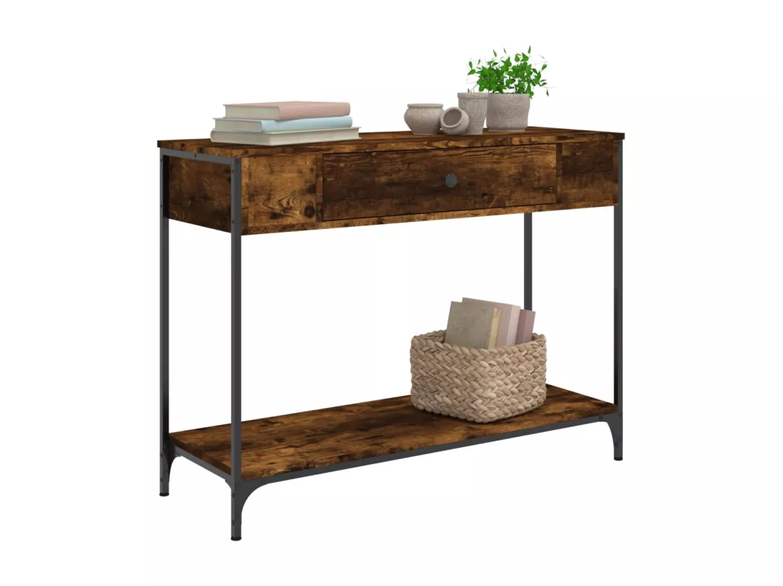 Table console chêne fumé 100x34,5x75 cm bois d'ingénierie