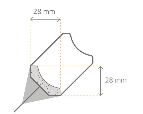 Kooflijst, essen, structuurwit, 28x28x2600 mm