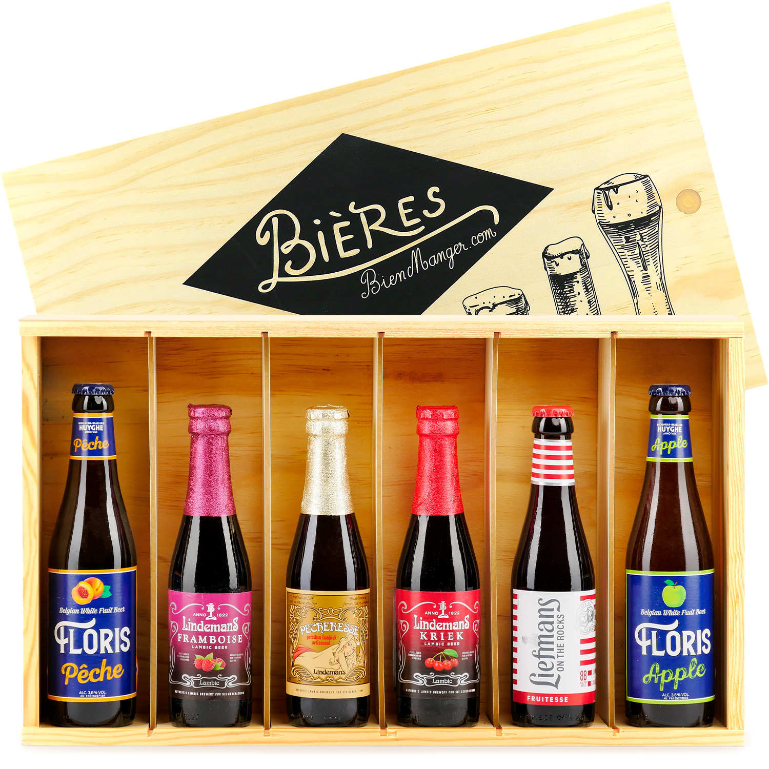 Caisse bois de 6 bières belges fruitées