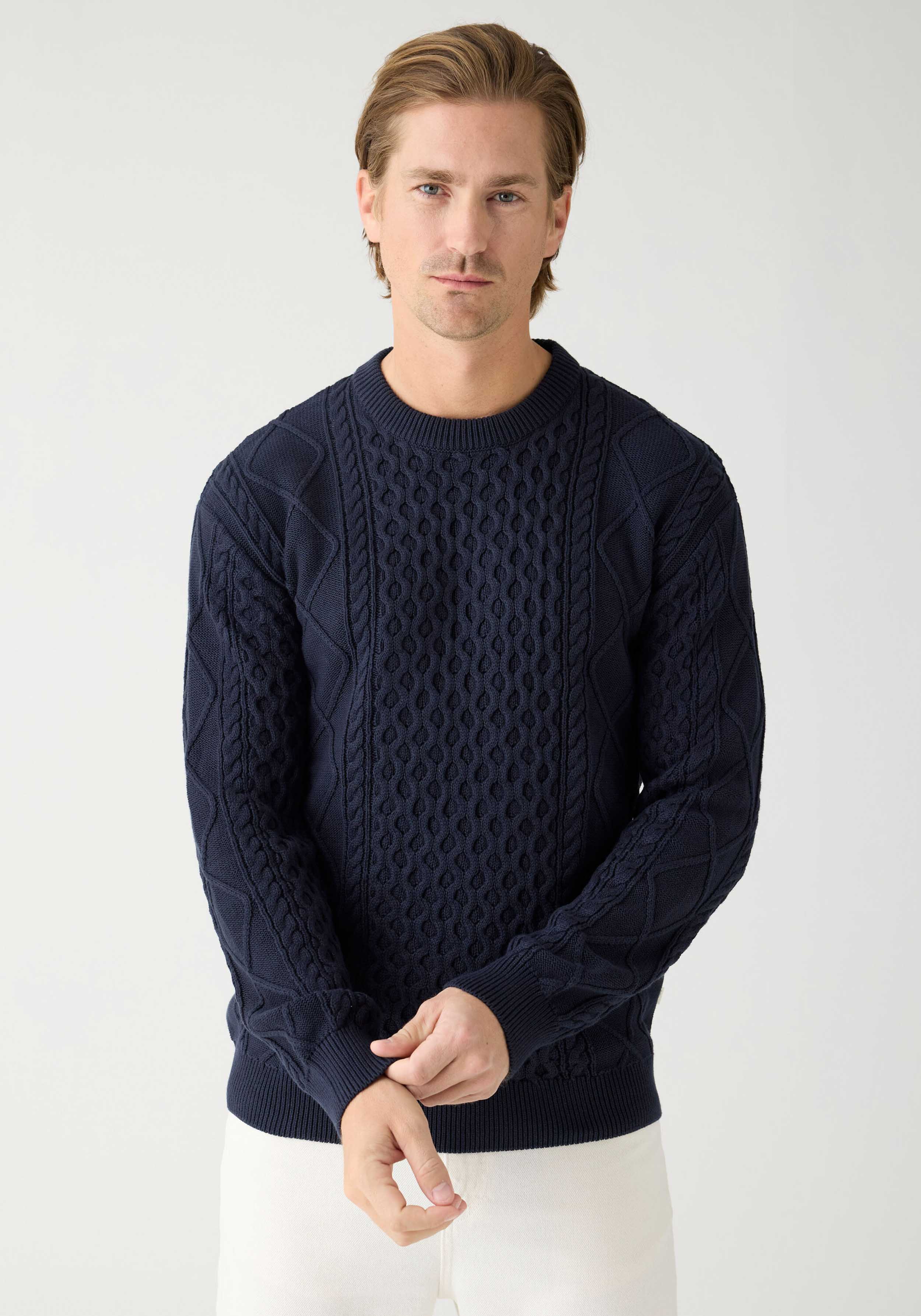 Knowledge Cotton Apparel Strickpullover Cable Knit Night Sky