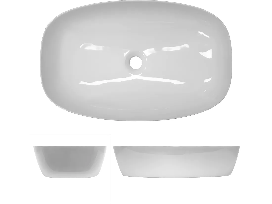 Lavabo en céramique blanc avec garniture de vidage vasque à poser ECD Germany