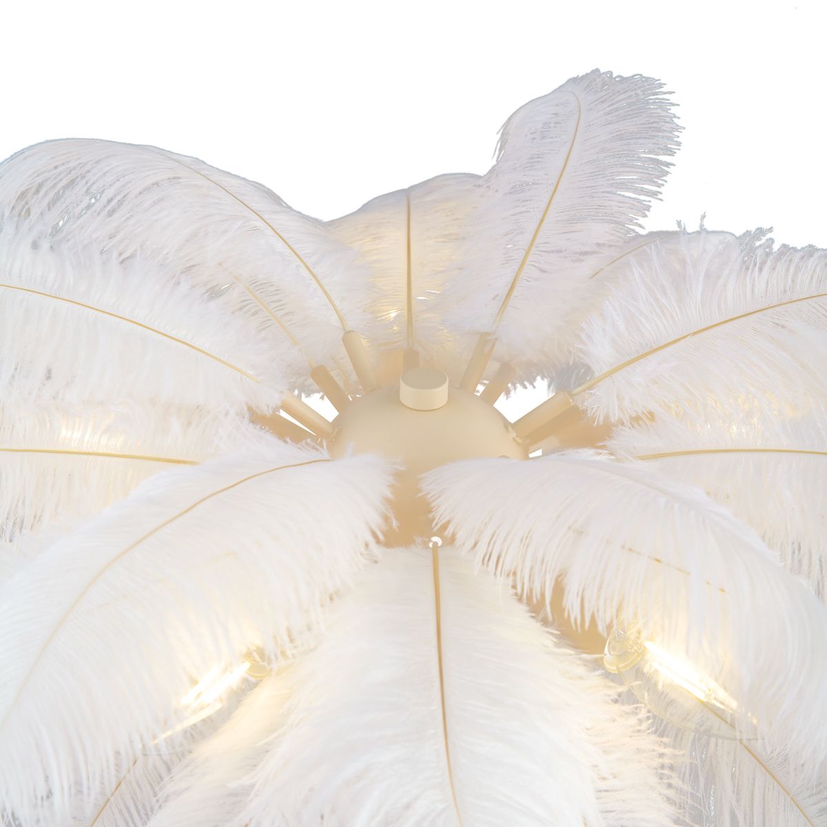 Art Deco vloerlamp beige met witte veren - Peahen