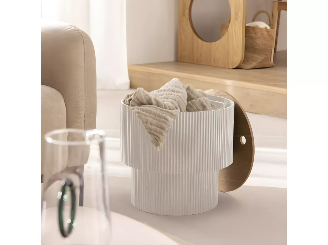 Sand I - Table d'appoint avec rangement en bois ø38,5cm - Beige