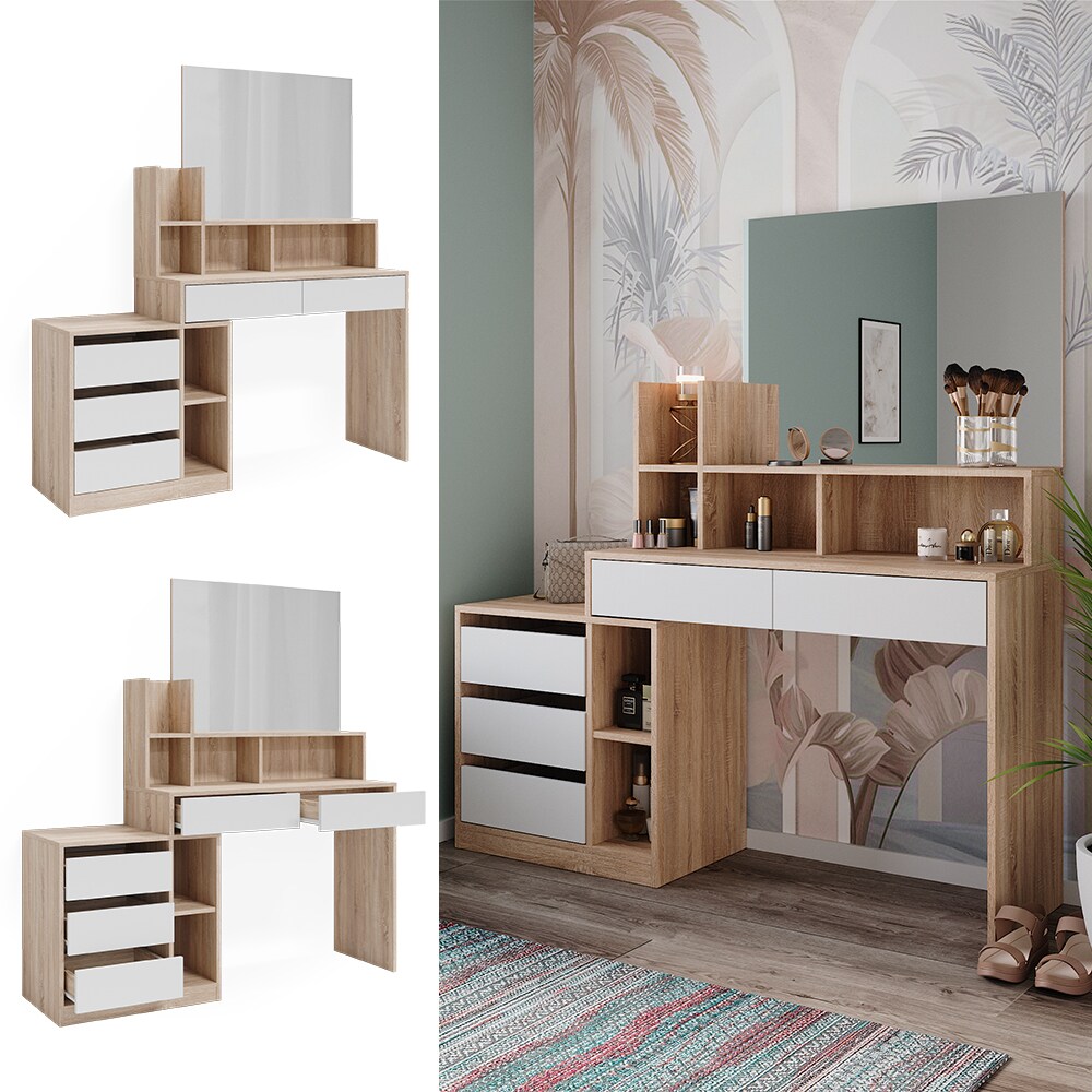 Vicco Schminktisch Anja 139,8 x 115 cm Sonoma Weiß Spiegel Frisiertisch modern