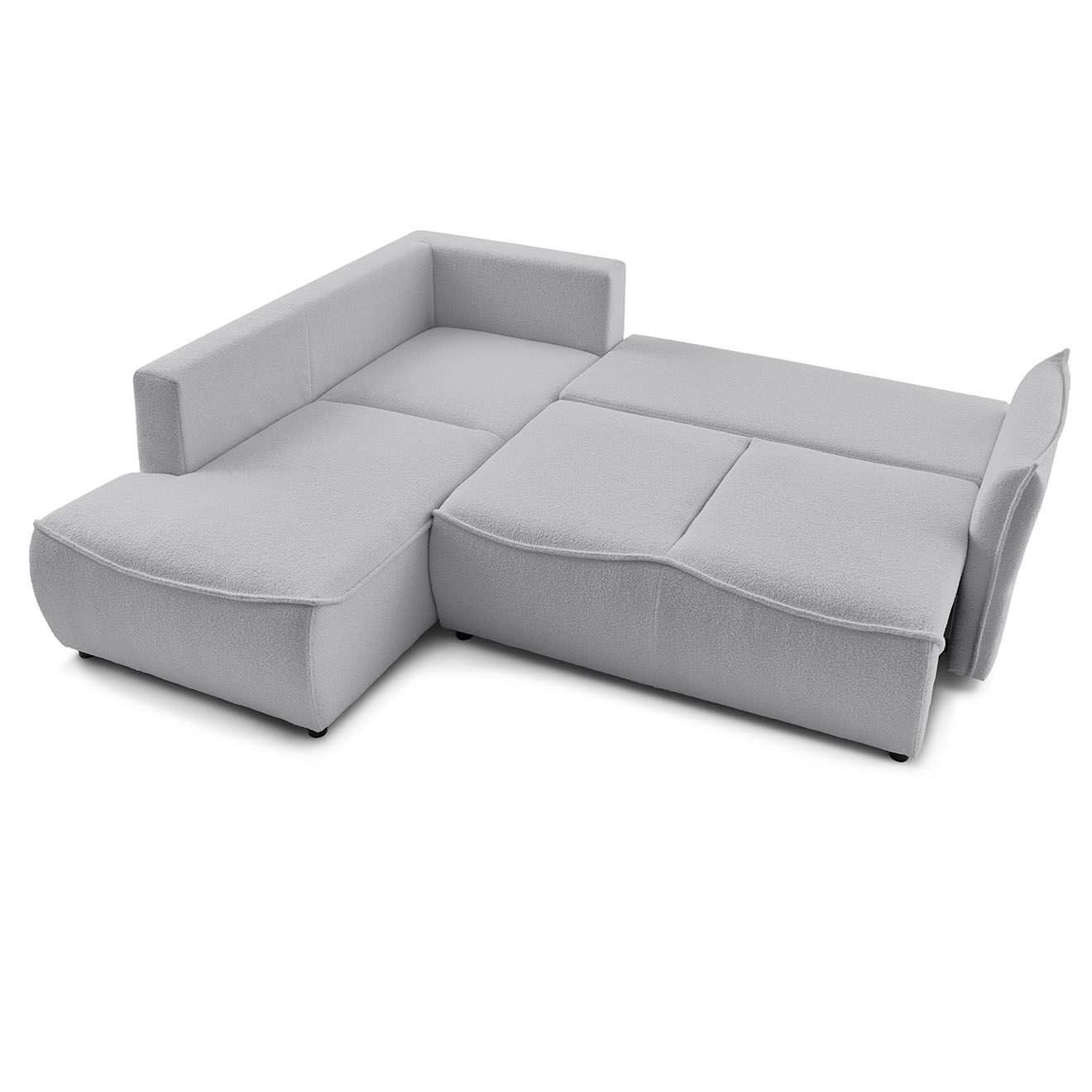 Bobochic Canapé d'angle L gauche convertible bouclette Léon gris clair - 257x90x194 cm