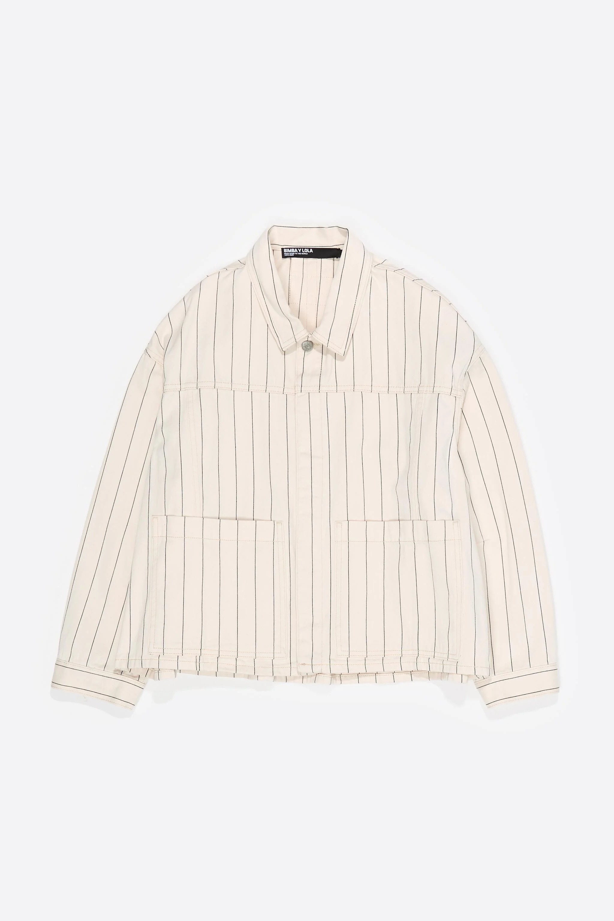 Jaqueta jeans evasê listrada off-white
