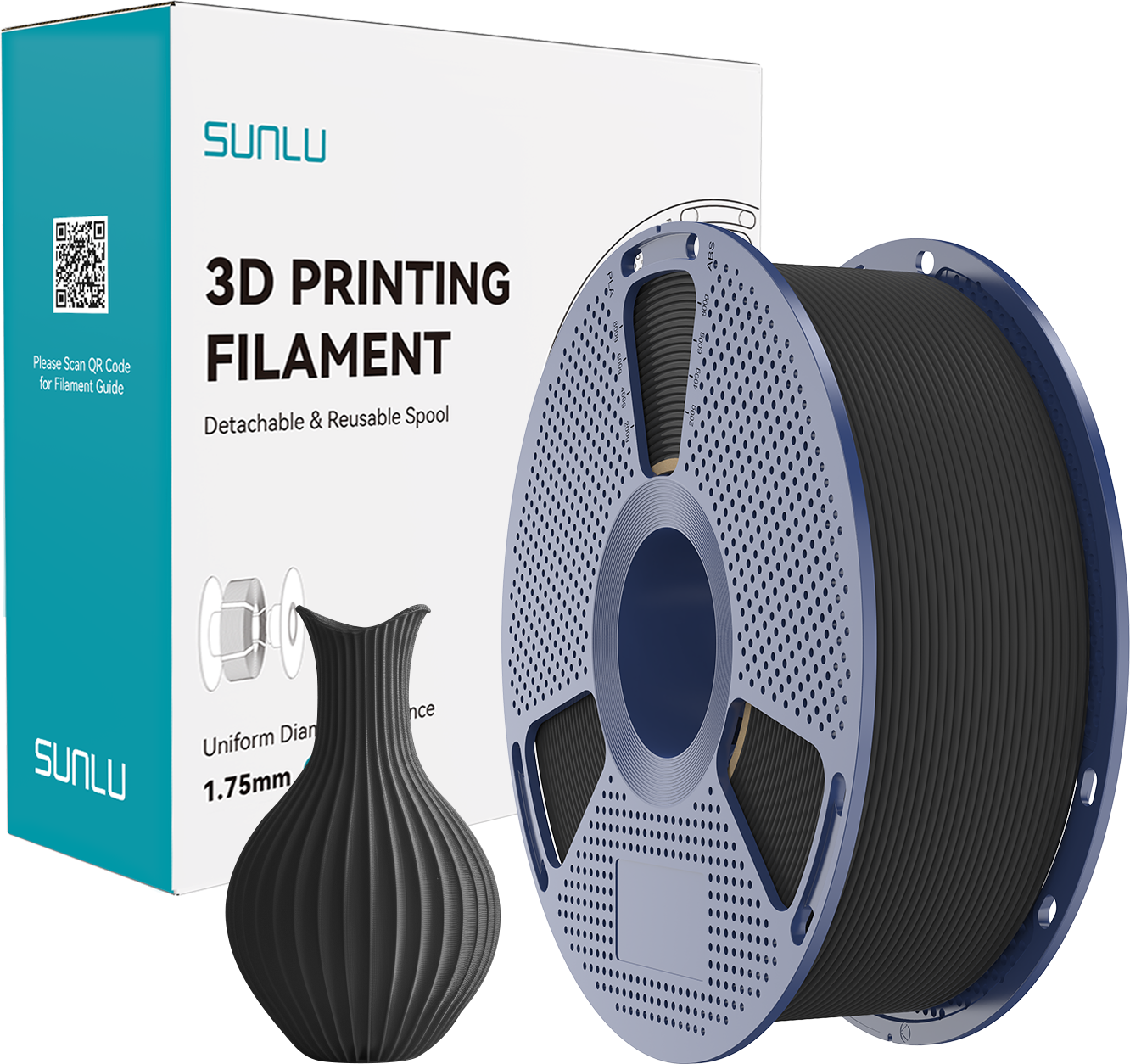 SUNLU  PLA Classic Black, 1,75 mm / 1000 g    High Speed PLA mit mattem Finish in Black