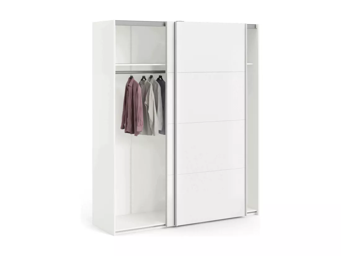 Garde-robe 2 portes Portlouis, Meubles de chambre, Penderie de plain-pied, Placard à vêtements, 182x62 h220 cm, Blanc brillant