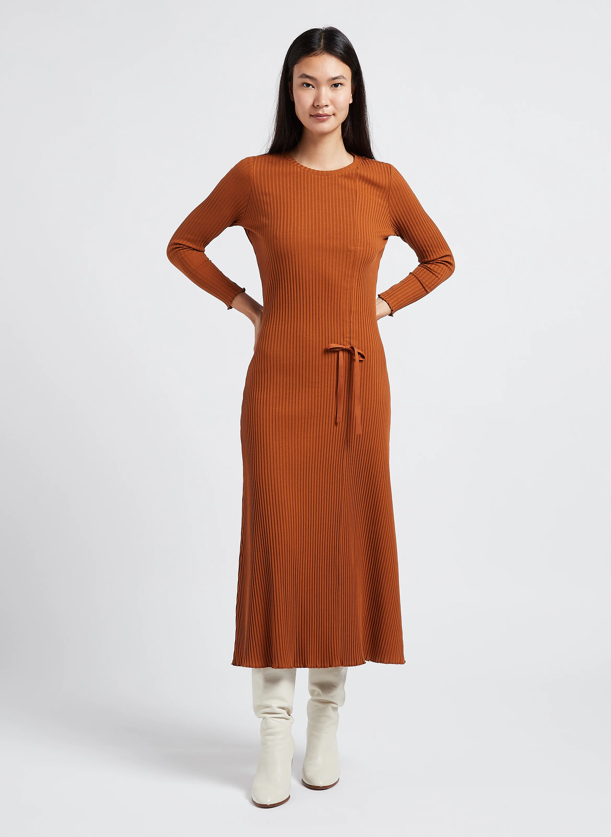 EVANS - Robe ajustée col rond en coton | Marron