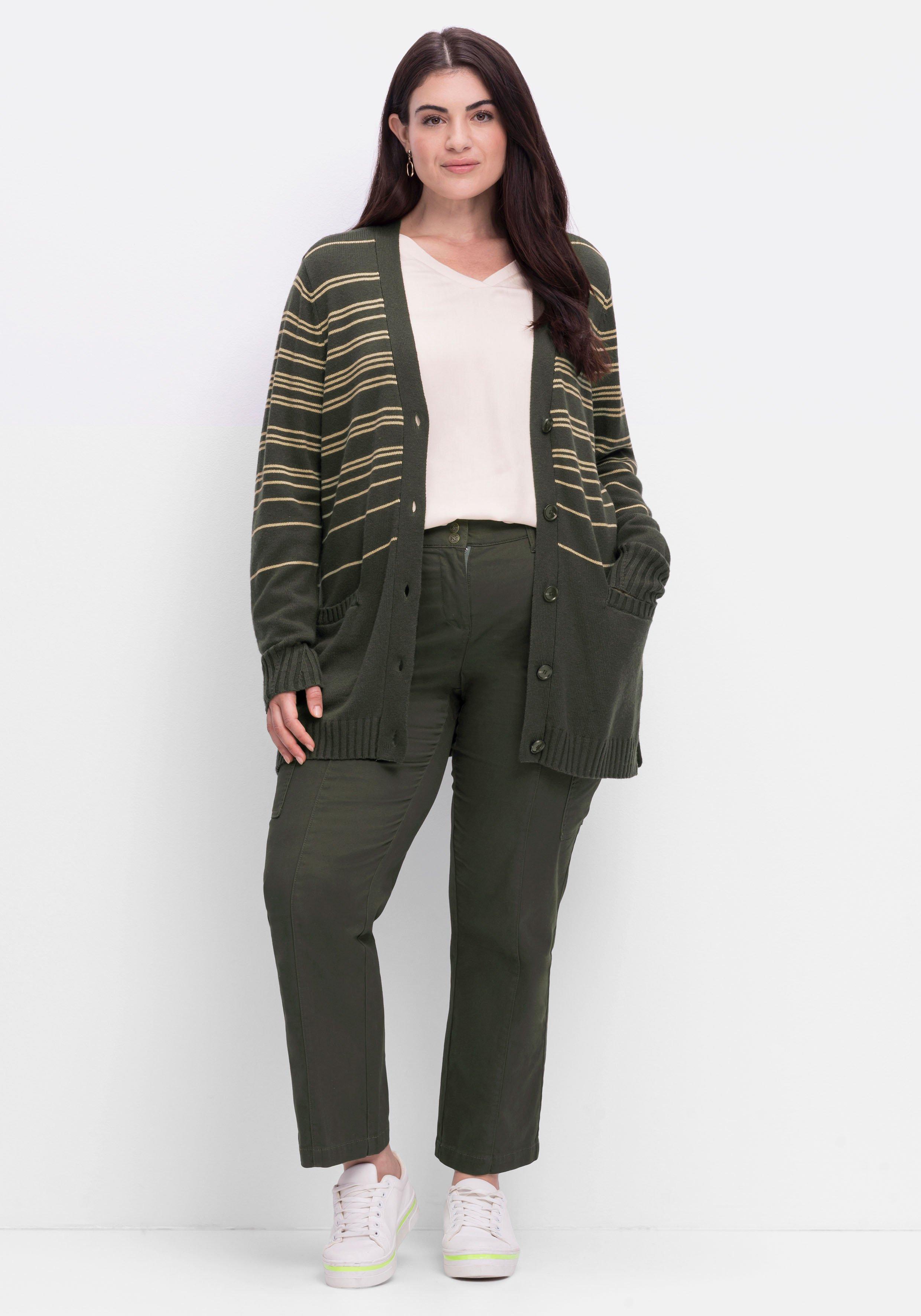 Gestreifte Strickjacke mit Kaschmiranteil