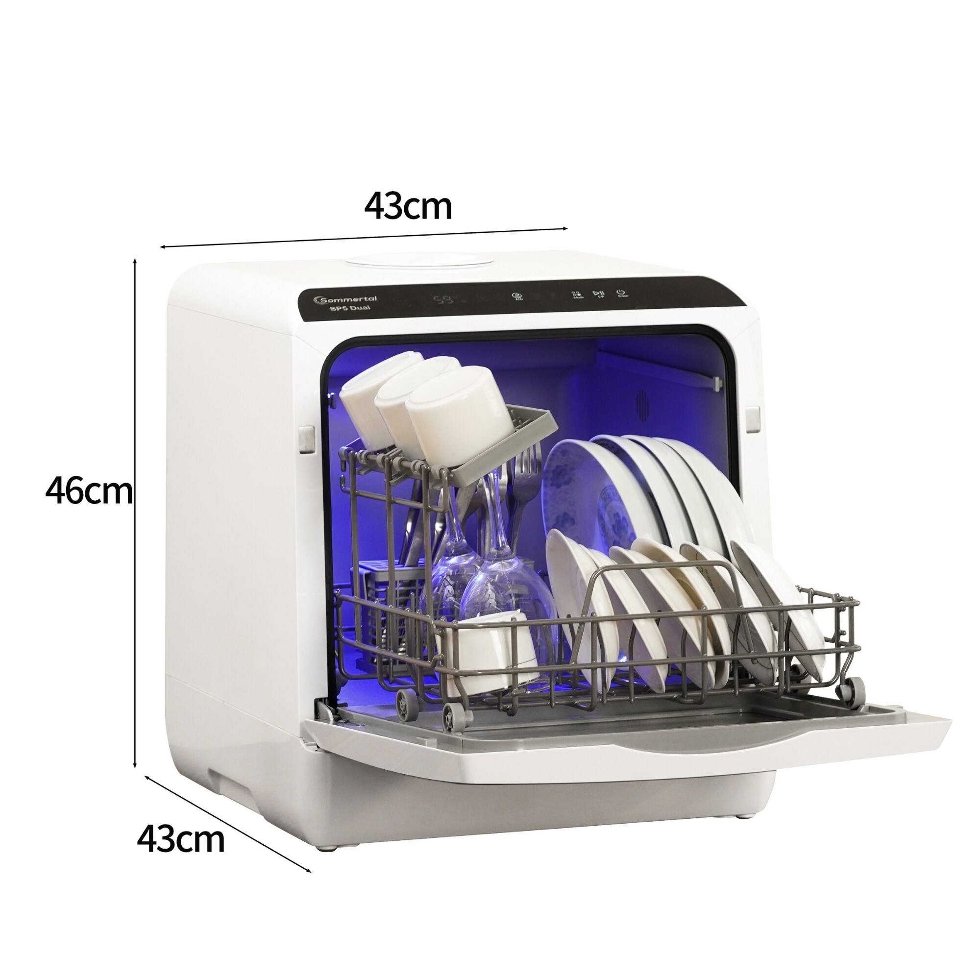 Sommertal Tischgeschirrspüler SP5 Dual – Mini Spülmaschine oder Tischspülmaschine mit 6 Waschprogrammen, 360° Reinigungsabdeckung, flexible Wasserversorgung – effizient & umweltschonend