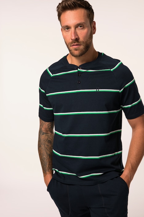 Schlafanzug, Zweiteiler, geringeltes Henley, bis 8 XL