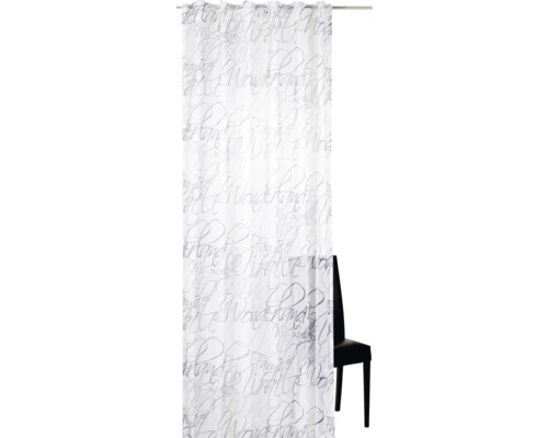 Gordijn met gordijnband, script zwart-wit, 140x255 cm