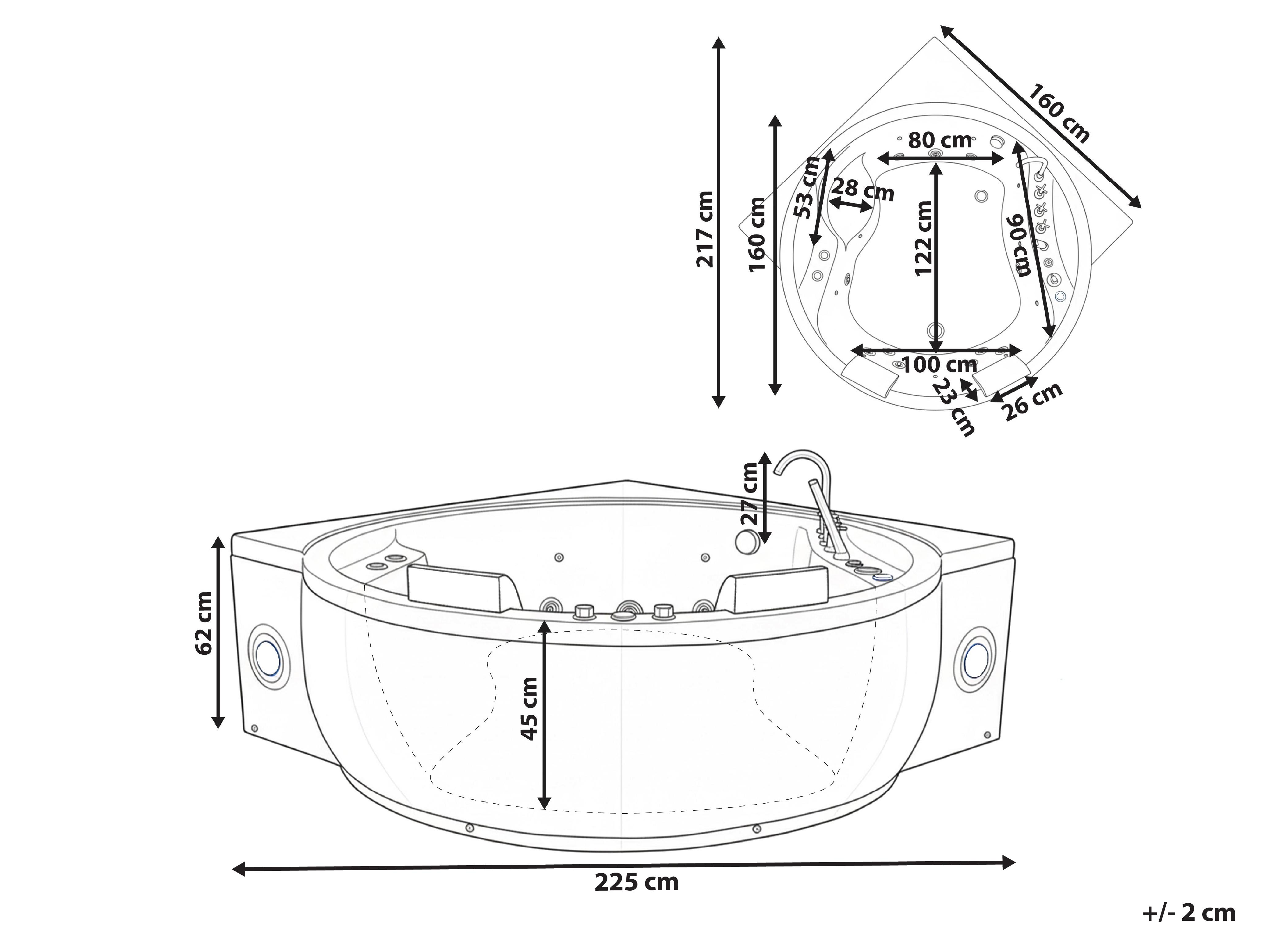 Hoek bubbelbad met LED MANRESA met ingebouwde Bluetooth speaker 225 x 160 cm Wit