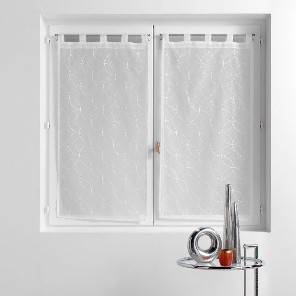 Paire de vitrages à passants polyester broderie rosace blanc 60x120cm