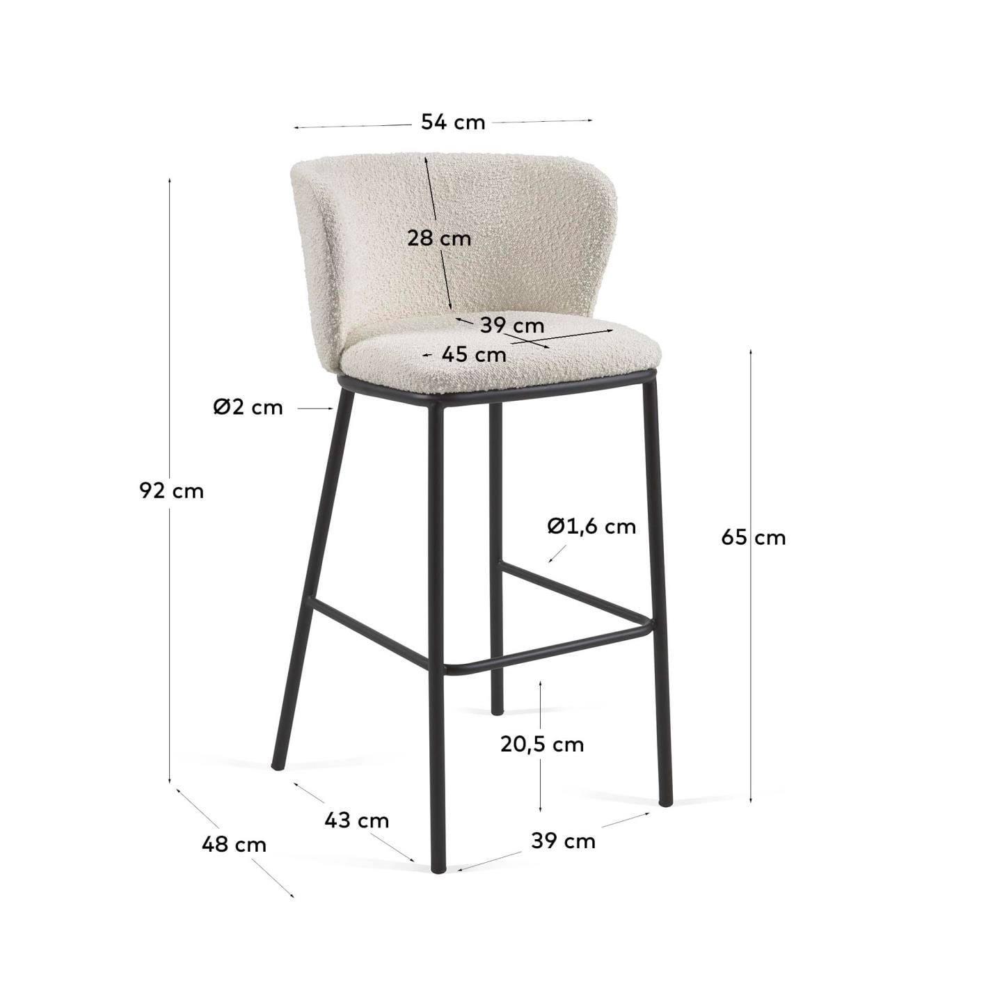 Kave Home Barhocker CISELIA Bouclé weiß/Metall schwarz