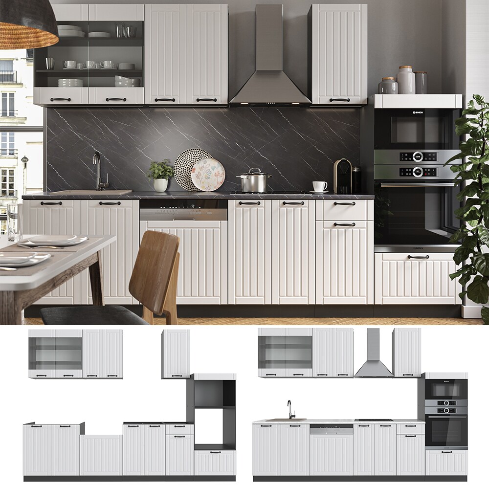 Vicco Küche Fame-Line 240 cm Küchenzeile Landhaus Küchenblock Einbau Anthrazit