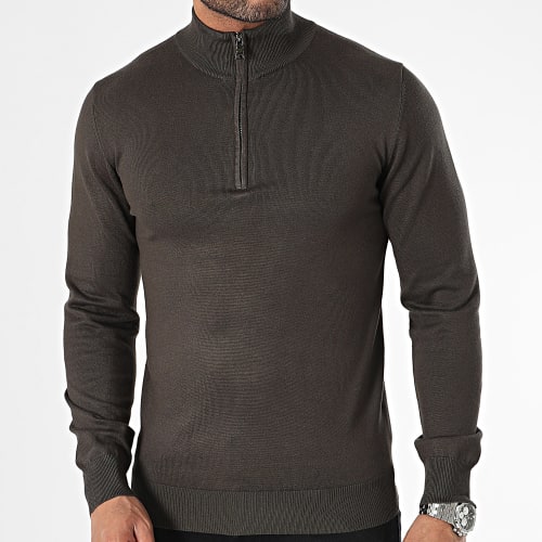 Pull Col Zippé Vert Kaki