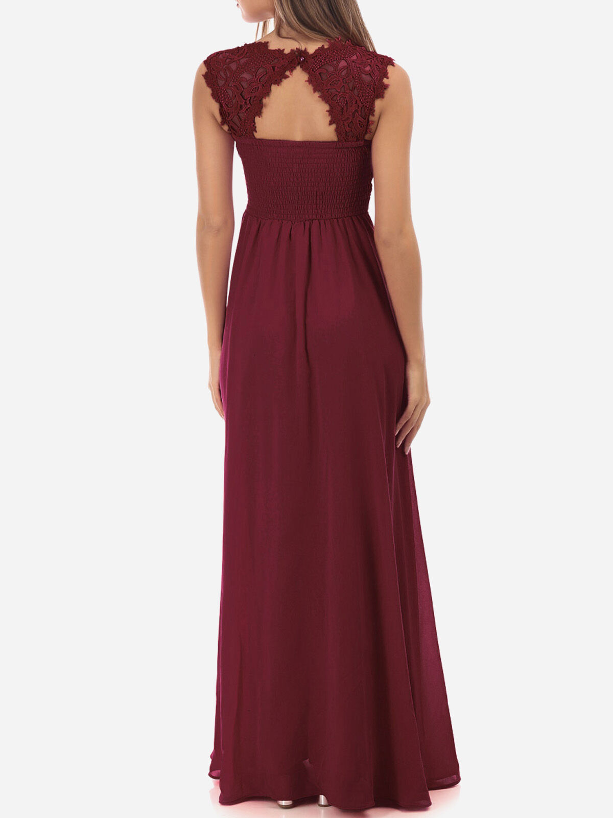 Robe longue à dentelle grandes tailles- Bordeaux