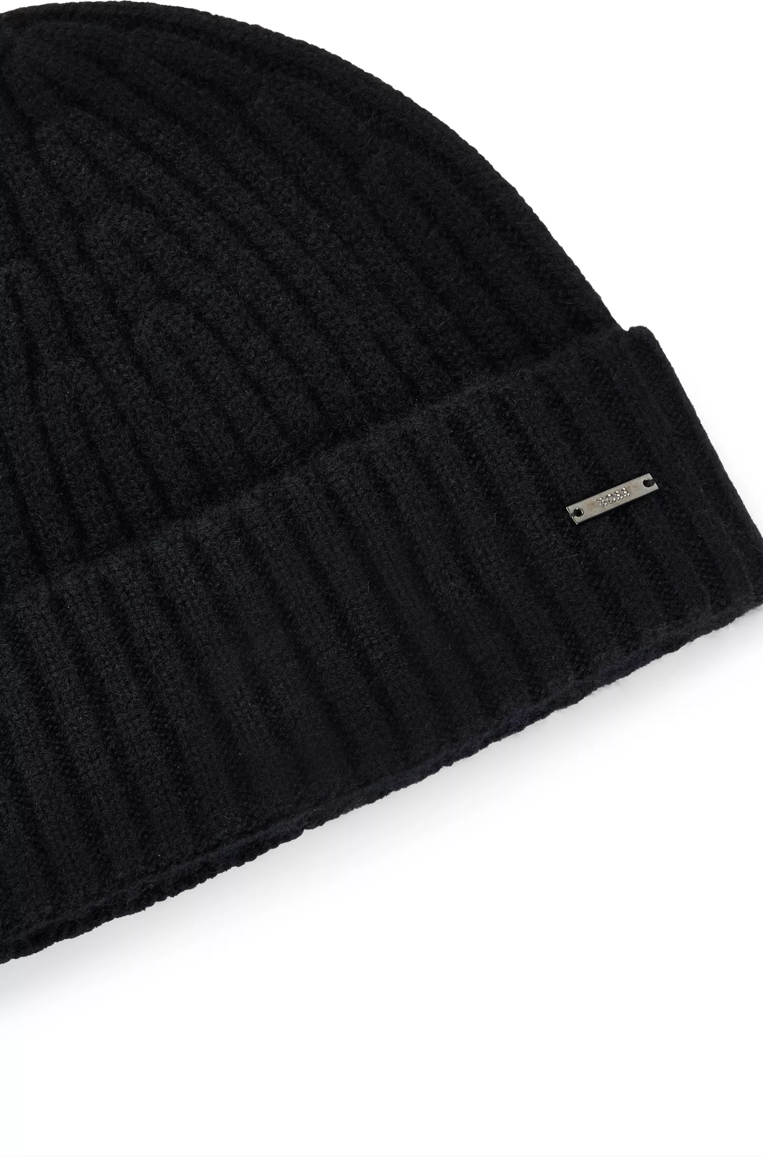 Gorro BOSS preto canelado em cashmere