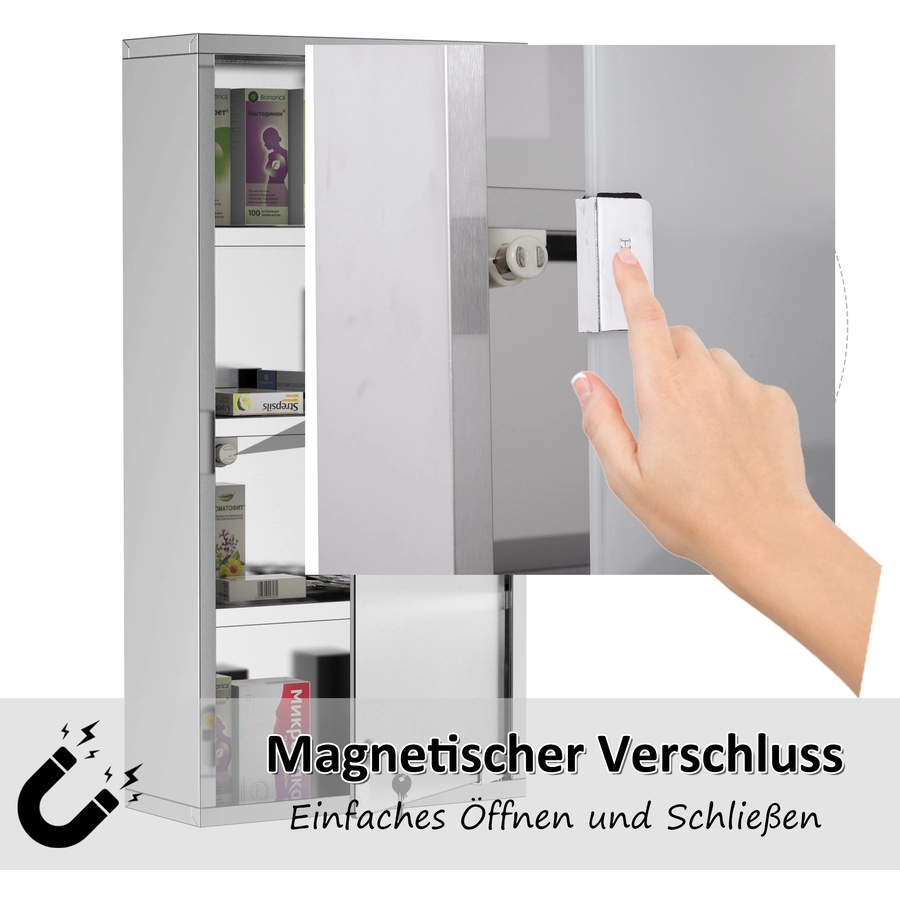 HOMCOM Medizinschrank mit 4 Fachböden silber