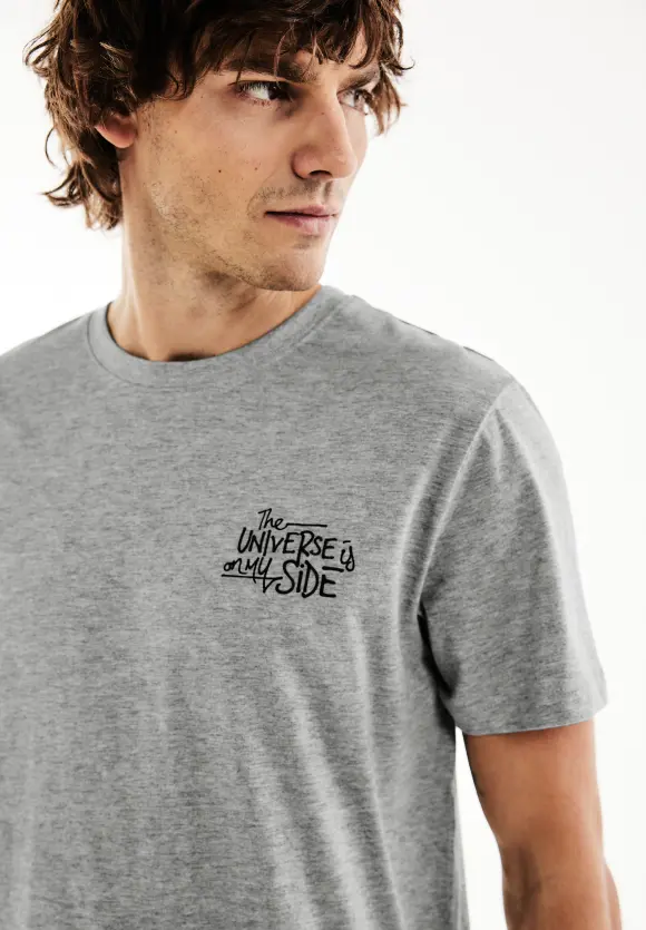 T-Shirt mit Brustprint - cloud grey melange
