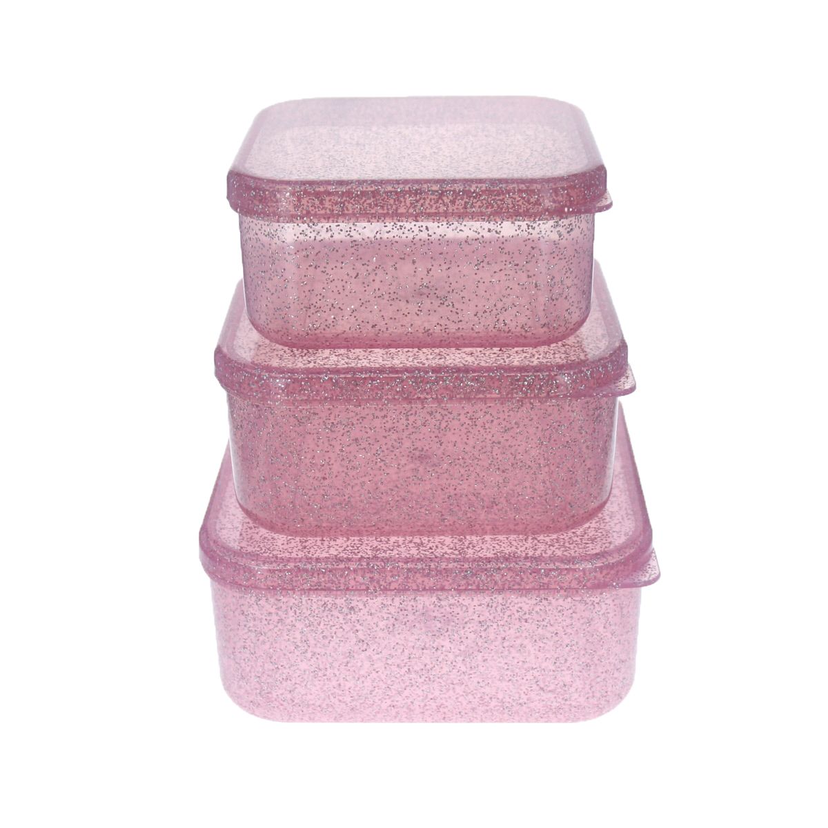 Lot de 3 boîtes à goûter paillettes roses Pause goûter