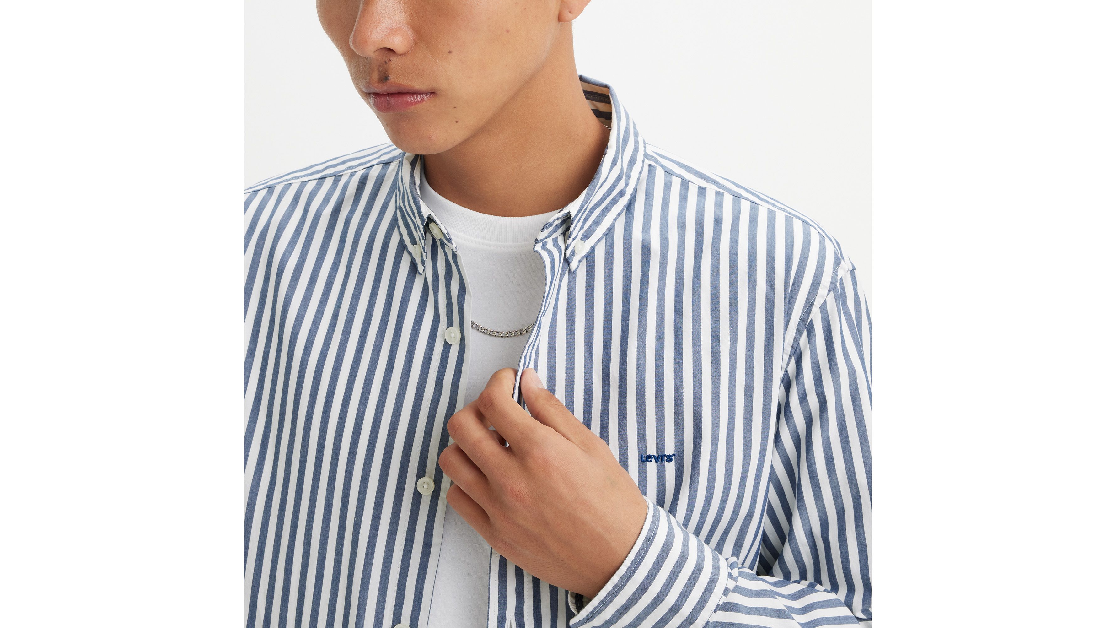 Chemise Authentic col boutonné - Dean Stripe Estate Blue - Bleu