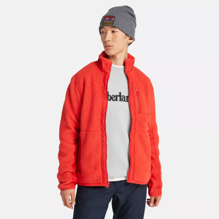 Fleece de pelo alto para homens na cor vermelha