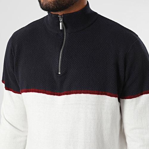 Sweat Col Zippé Samir Bleu Marine Blanc