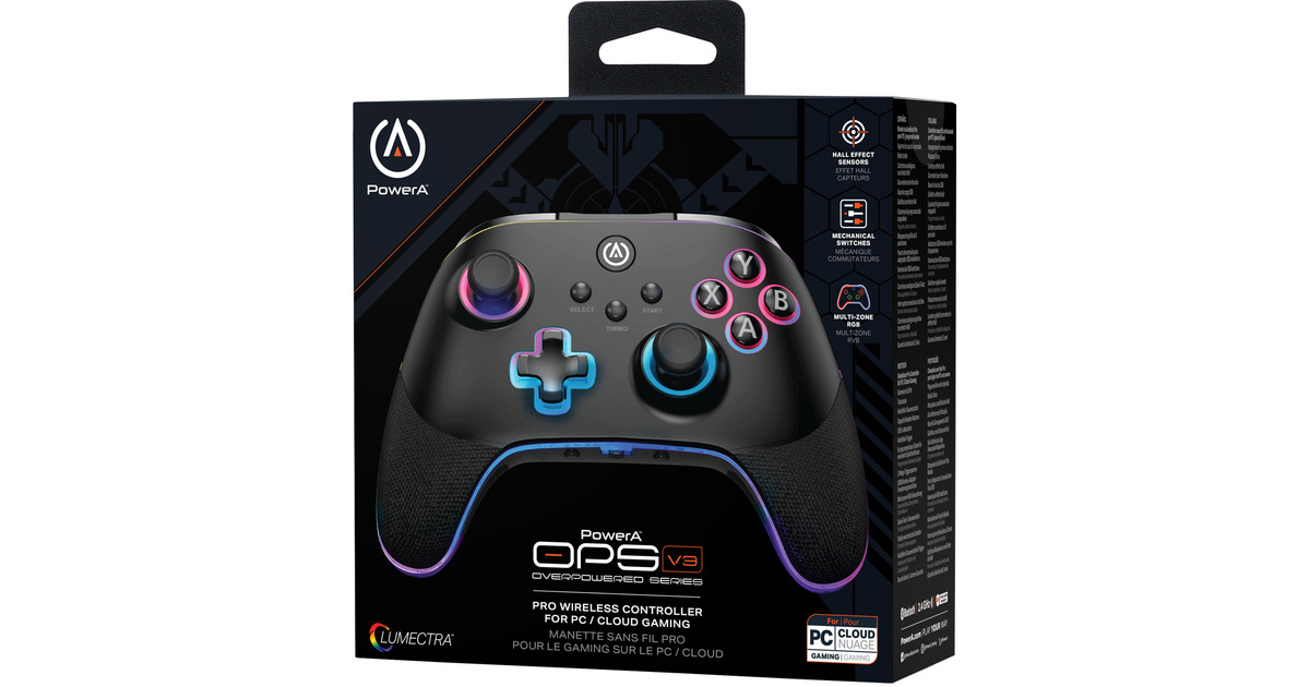PowerAOPS v3 Pro Wireless Controller for PC and Cloud Gaming with Lumectra  (Zwart, 2.4 GHz, Bluetooth, USB-C)