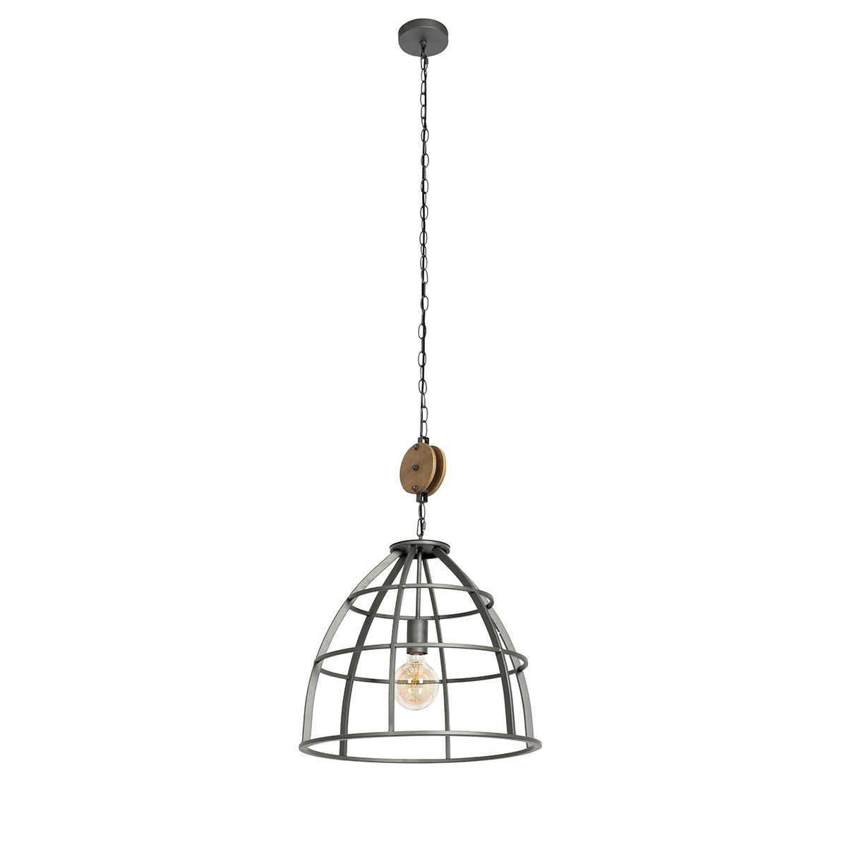 Smart hanglamp donkergrijs met hout 47 cm incl. Wifi G95 - Arthur