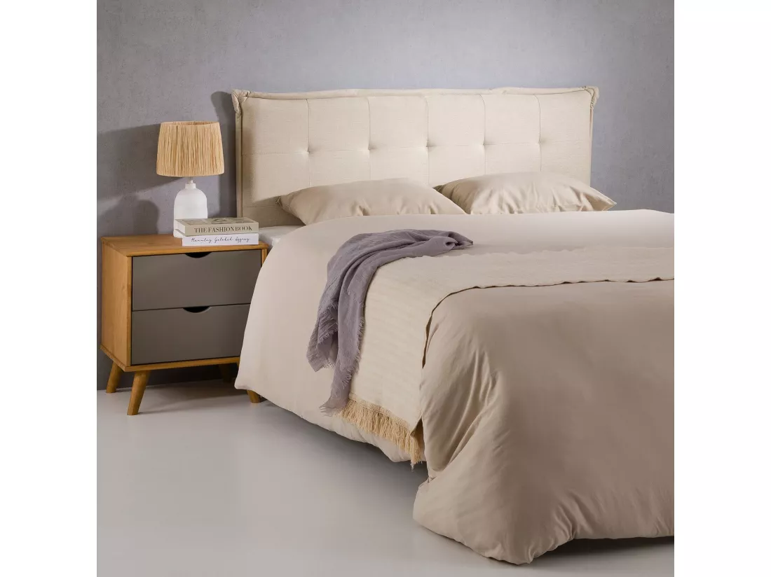 Tête de lit ZELOX 160 capitonnée, En tissu rembourré, Pieds en bois, Design élégant, Pour lits 160 cm, Écru